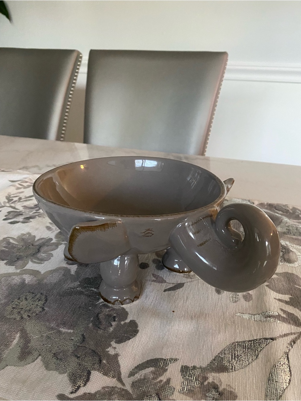 Gray Ceramic Elephant Bowl